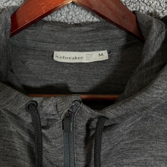 Icebreaker Merino Wool Blend Full Zip Hoodie Sweatshirt - Men's Size M - Gray - Picture 3 of 10